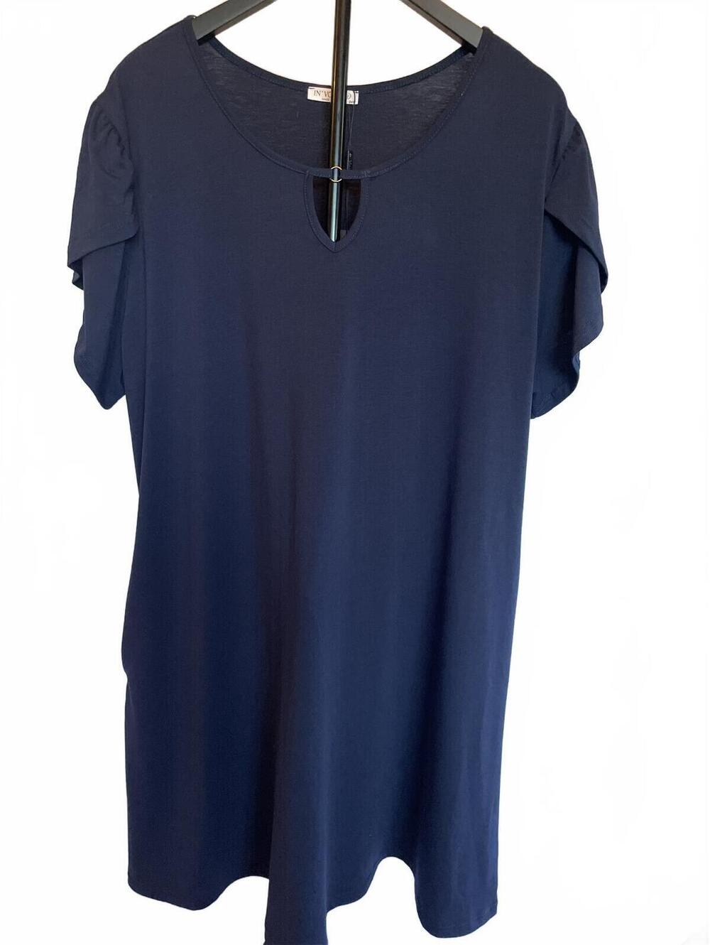 In Voland Navy T-shirt Dress Flutter Sleeve Plus Size 24W New With Tags